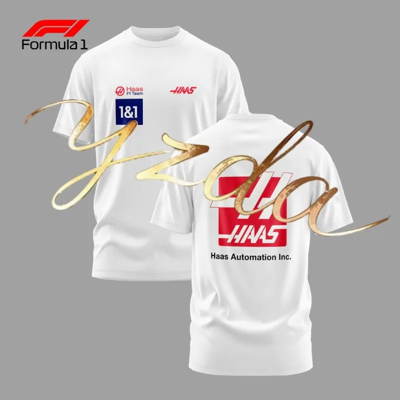 

F1 Haas Racing Men's T-shirt, Quick Drying, Sweat Absorbing Material, Short Sleeved, Outdoor Sports and Leisure