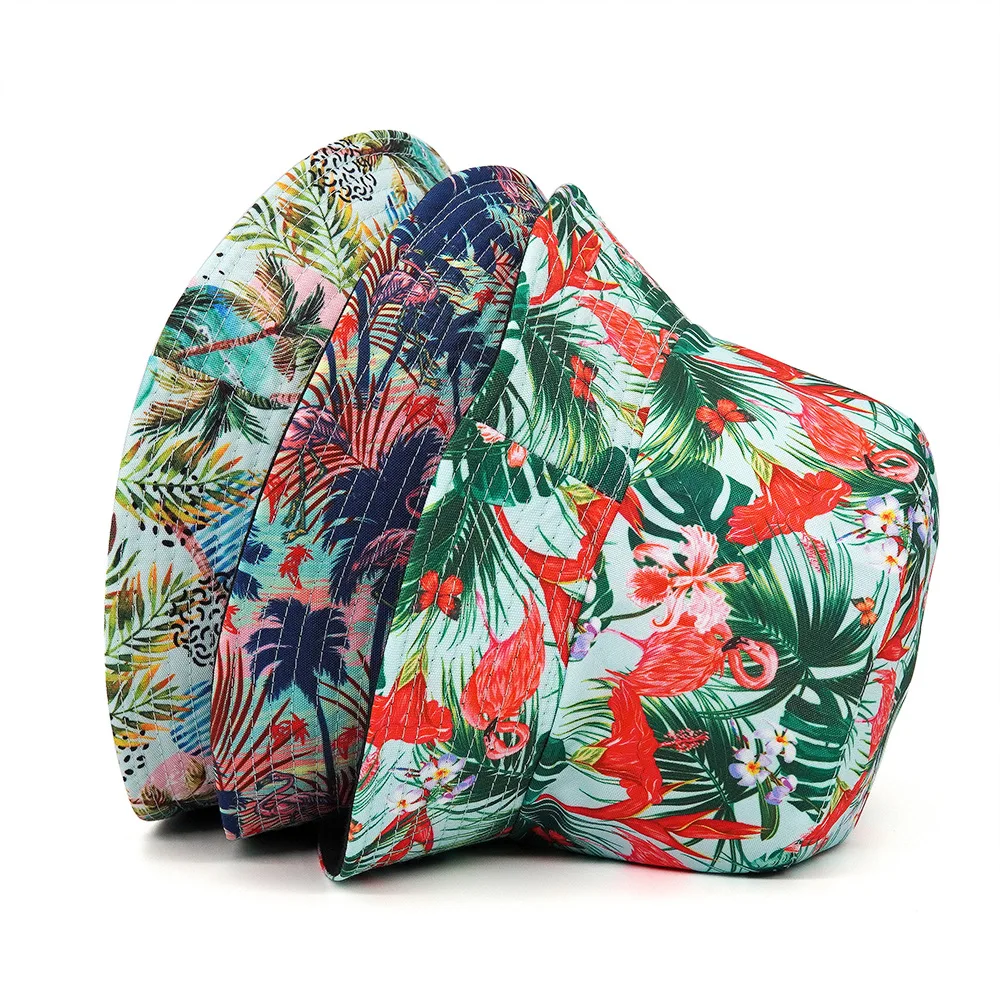 2024 Spring/Summer Coconut Tree Print Hat Holiday Sun-proof Bucket Hat Unisex Reversible Leisure Fisherman Cap