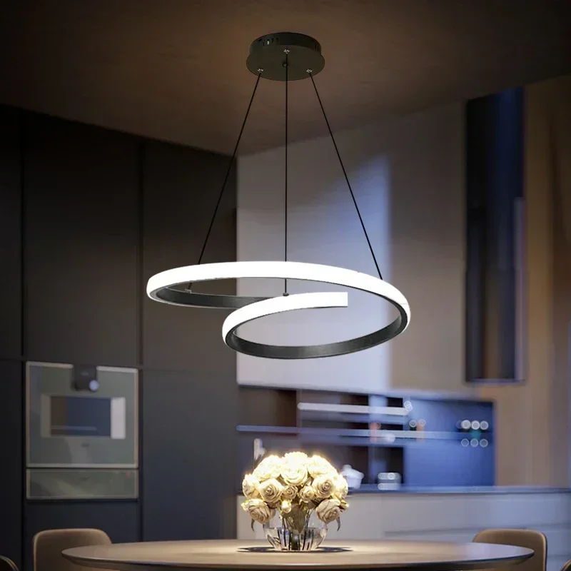 Nordic LED Pendant Light Minimalist Double Ring Black White Hanging Lamps For Bedroom Living Room Restaurant Villa Illumination