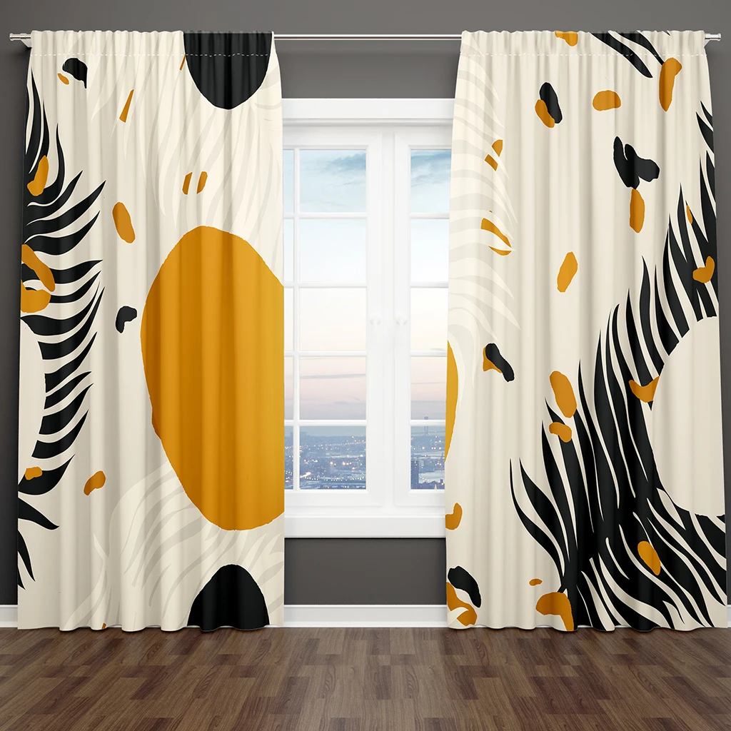

Bohemian Abstract Geometric Art Leaf Tasteful Modern Free Shipping 2 Pieces Thin Shading Winodw Curtain for Living Room Bedroom