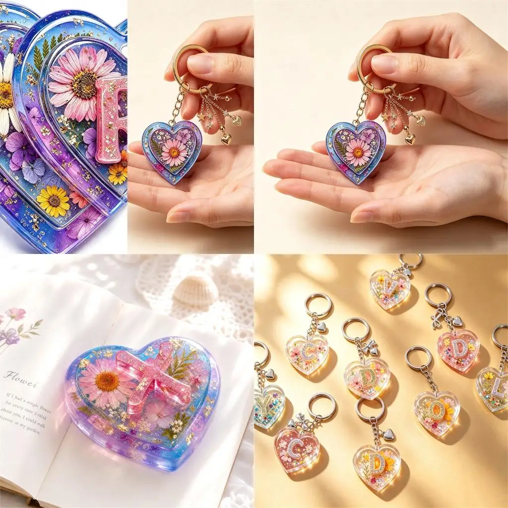 Letter Pendant Silicone Mold Set, 2 Tray Heart Cavity Resin Casting Molds with Built-In Hanging Holes for Custom Keychain Charms