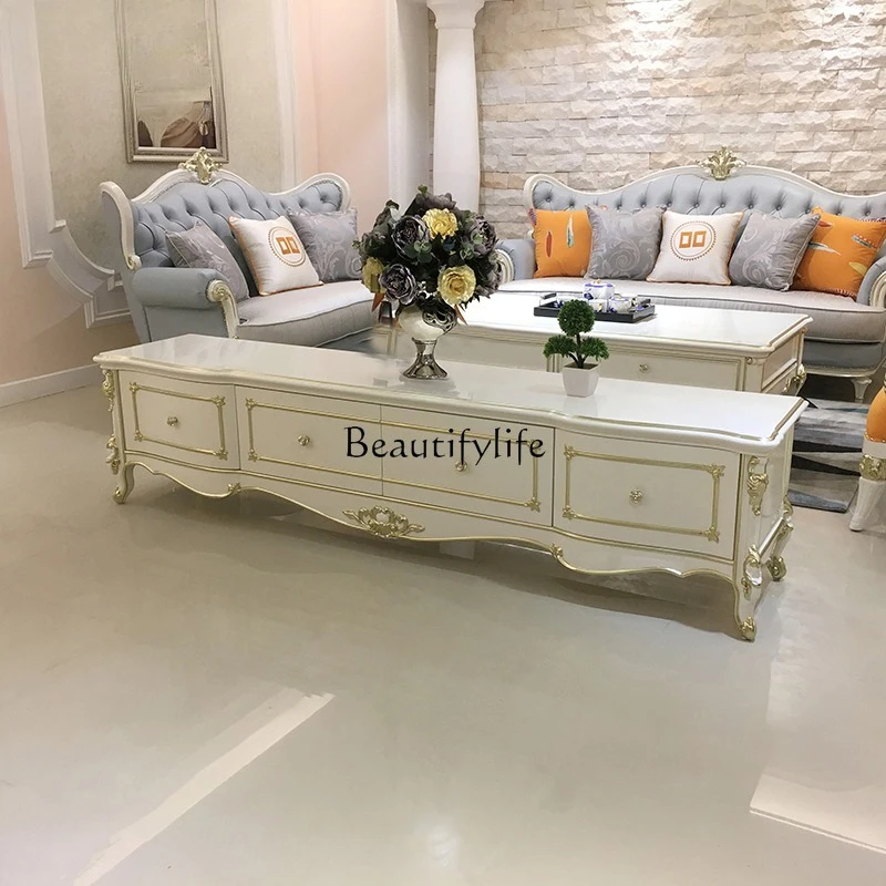 

05-French solid wood TV cabinet, European court luxury living room bedroom carved locker