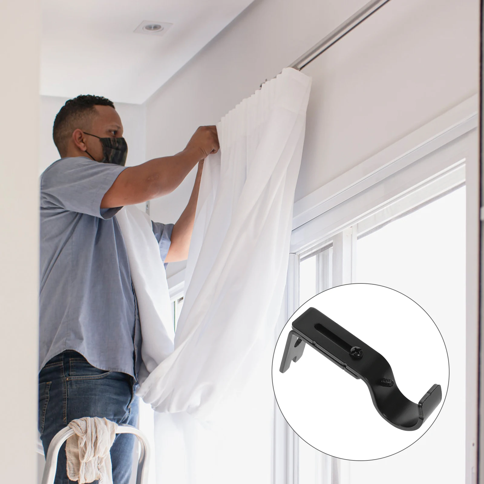 

Curtains Rods Tray Brackets for Wall Holders Adjustable Wardrobe Pole Mounting Black