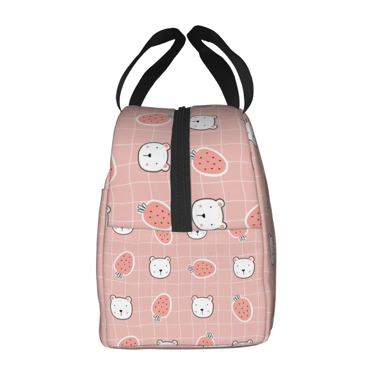 حقيبة غداء كاواي بير والفراولة للنساء والرجال، حاوية علب غداء معزولة بالفراولة قابلة لإعادة الاستخدام مع جيب أمامي