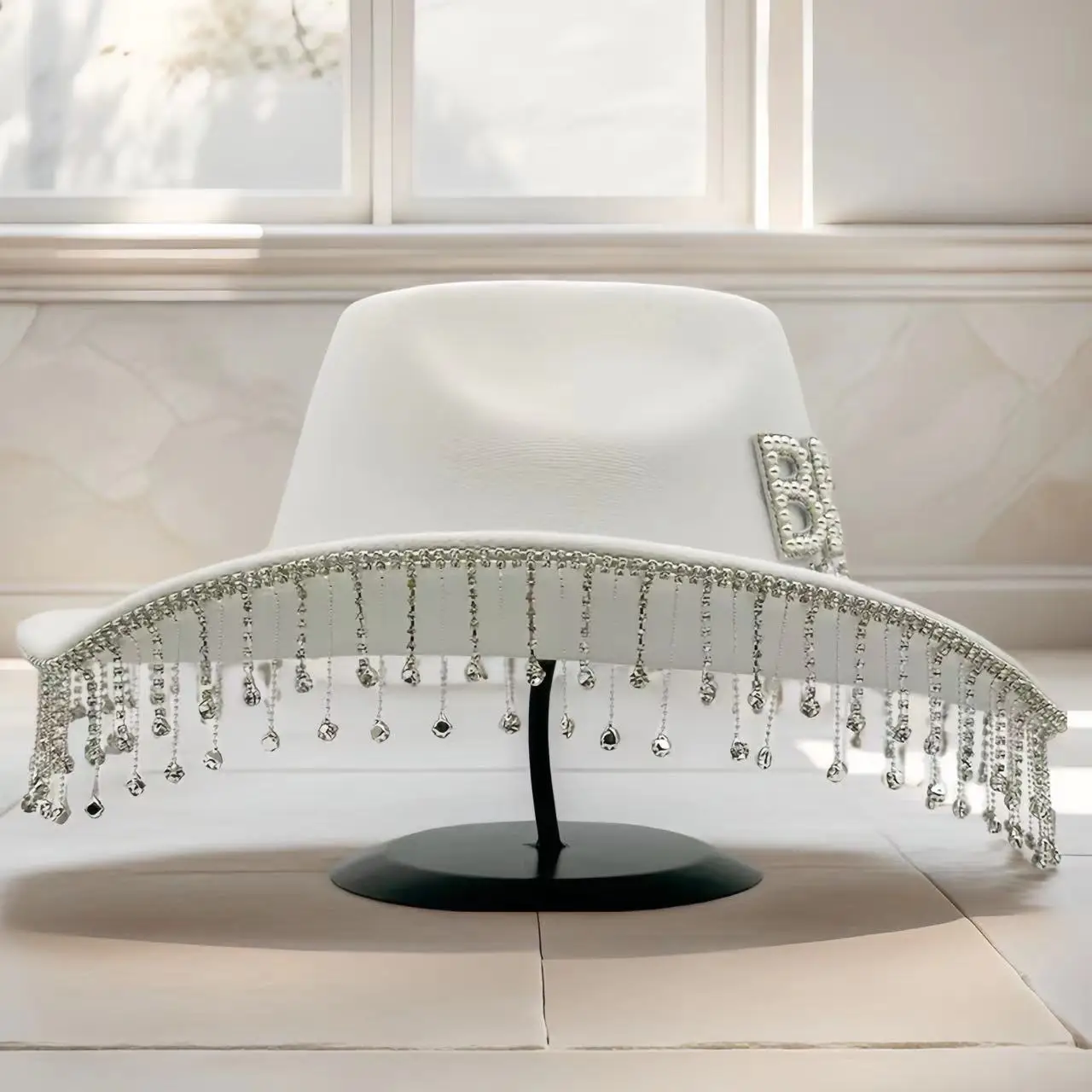 HongLuan White Wedding Costume Hat Adult, Cowboy Hats Rhinestone for Woman, Cowboy Cosplay Female Accessories & Cowgirl Cap