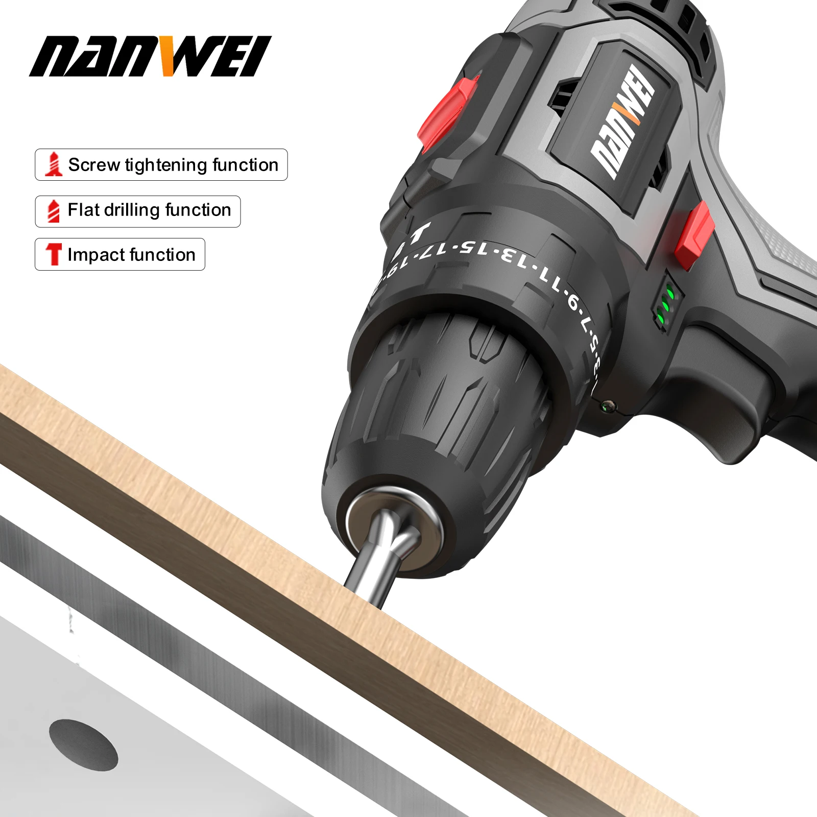 NANWEI Electric Hand Drill Household Electric Hand Drill Charging Tool Lithium Battery Multifunctional