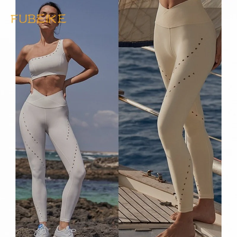 

FUBEIKE Slimming Slim Fit Yoga Pants Triangle Hole High Waist Pilates Training Breathable Quick-Drying Leggings Workout