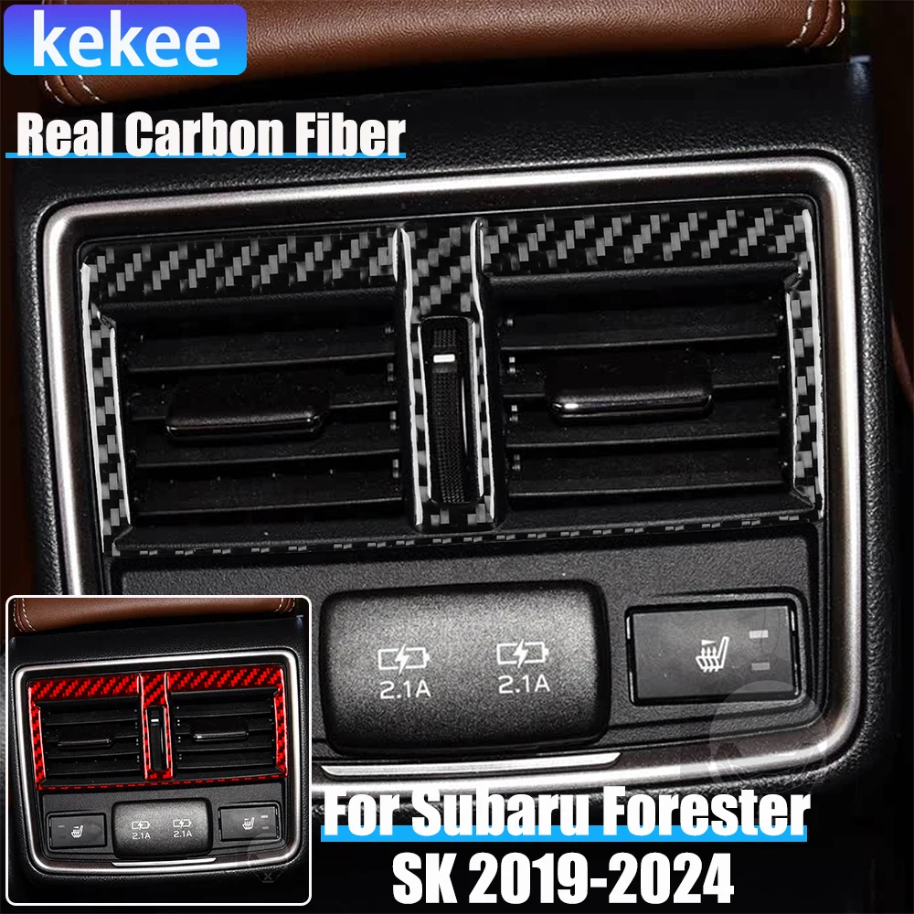 Real Carbon Fiber Car Accessories Rear Air Vent Trim Cover Soft Sticker For Subaru Forester SK 2019 2020 2021 2022 2023 2024