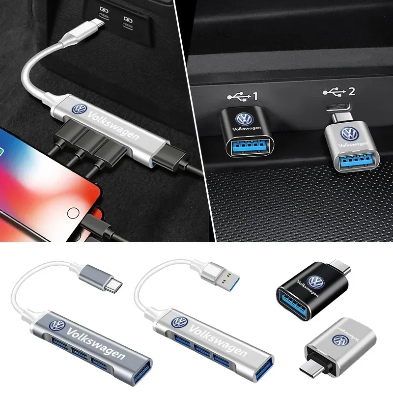 OTG 4 IN 1 Type C To USB A 3.0 HUB High Speed Multi Ports Splitter Adapter For Volkswagen VW GOLF Polo Tiguan CADDY PASSAT