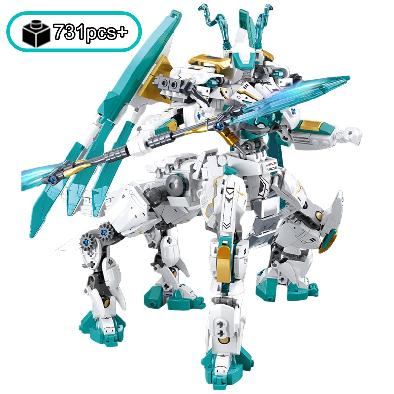 731 elementów Techniczny Biały Smok Koń Wojenny Klocki Konstrukcyjne Kreatywny Model DIY Zestaw Konstrukcyjny Prezent na Boże Narodzenie urodziny