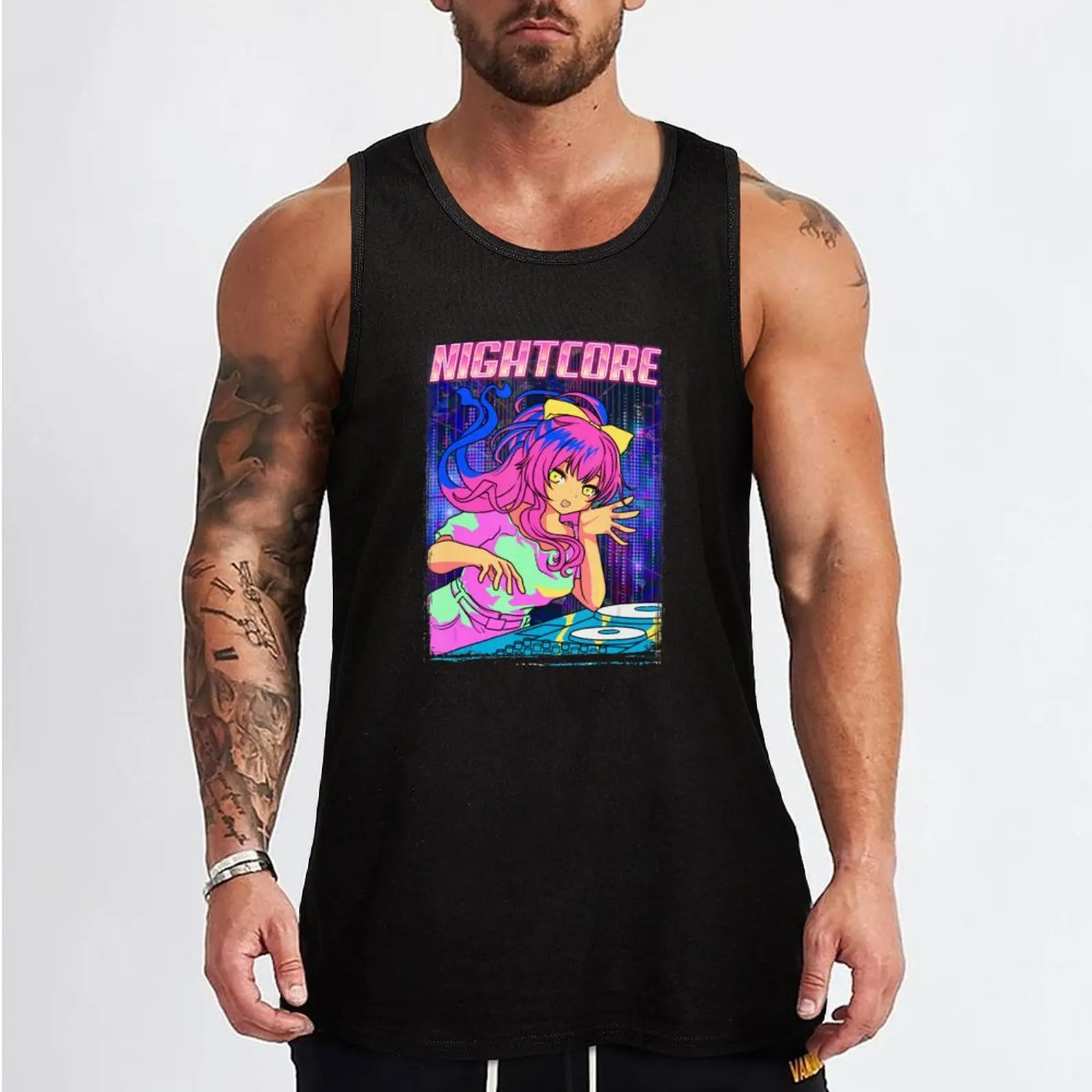 Aesthetic Nightcore Japanese Music Anime Girl Manga EDM Tank Top gym shirt man Vest male bodybuilding