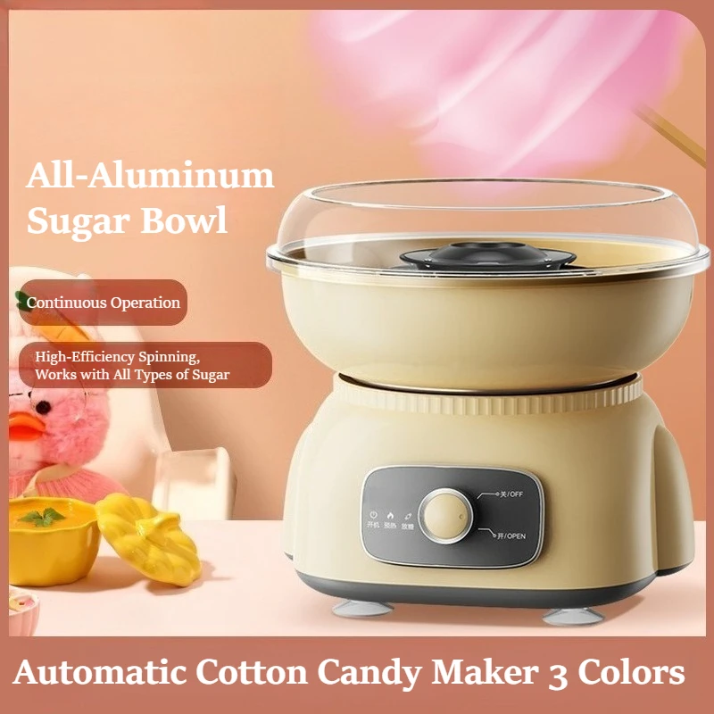 Home Cotton Candy Machine with 3 Color Options, Safety Guard & Quartz Heater