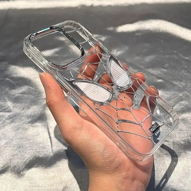 حافظة هاتف لهاتف آيفون 16 15 14 13 12 11 Pro Max 16e XR XS Max 7 8 Plus 7+ 8+ 11Pro 12Pro غلاف الرجل العنكبوت الشفاف