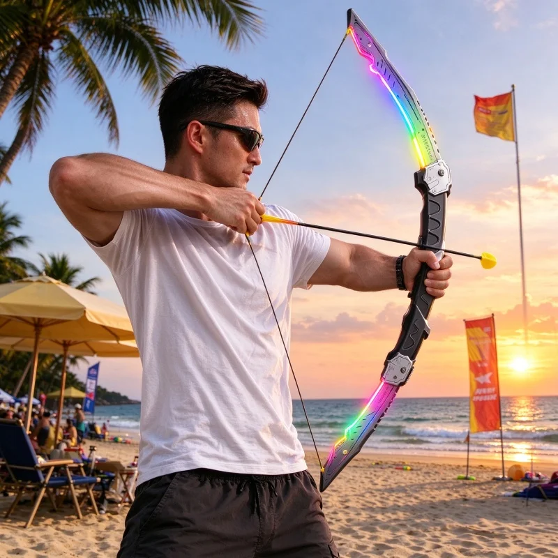 Multi-mode Transformable Bow Toy RGB Glowing & Sound Effect, Soft Suction Arrows Children Cosplay Role Play Prop