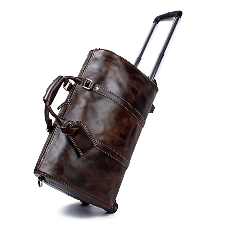 

J.M.D's latest trolley case waterproof overnight luggage bag genuine leather travel bag with wheels