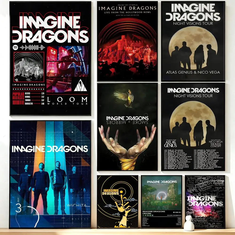 Affiche murale d'art moderne, affiche du groupe Imagine Dragons pour la décoration de bureau et de maison, grand tableau mural imprimé.