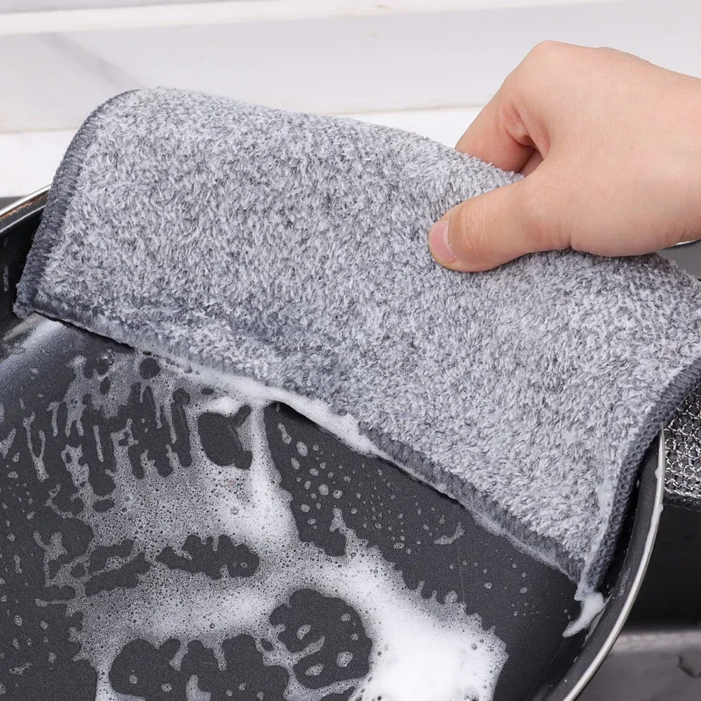 New Upgrade Magic Cleaning Cloth Double-side Steel Wire Bamboo Charcoal Dishwashing Cloths Strong Rust Removal Rags Scouring Pad