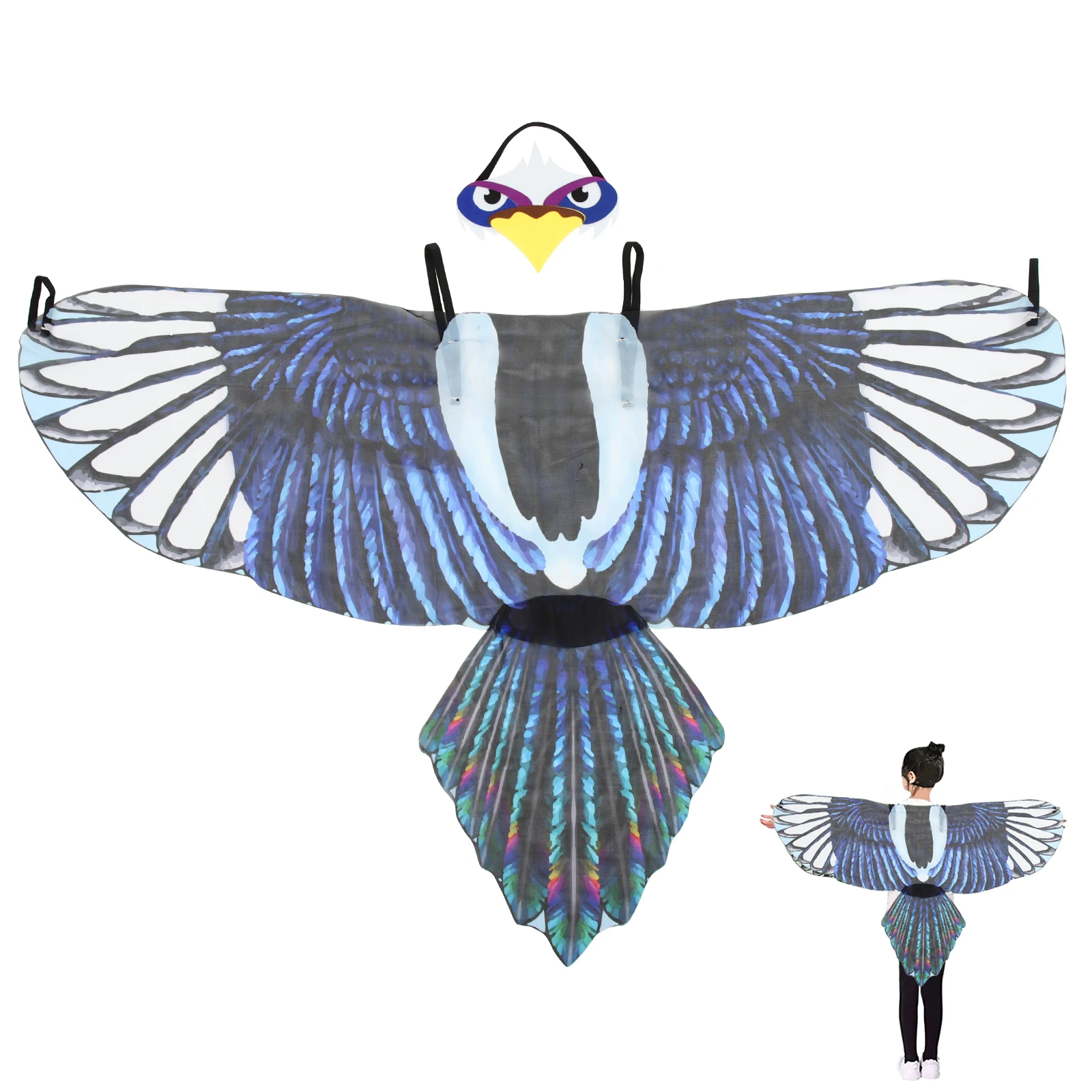 

1set Bird Wings Cloak Kids Costume Eagle Wing Halloween Felt Bird Wings Costume props Dress- Mask multiuse Halloween