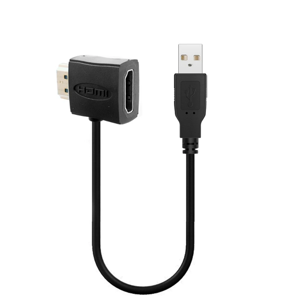 Cabezal adaptador HDMI macho a hembra con USB hembra auxiliar, convertidor de fuente de alimentación mejorada, cable de datos de alta definición