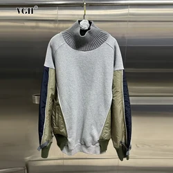 VGH Hit Color Patchwork Kniting Casual Bluza Dla Kobiet Turtleneck Długi Rękaw Minimalistyczne Bluzy Pullover Damskie Nowe