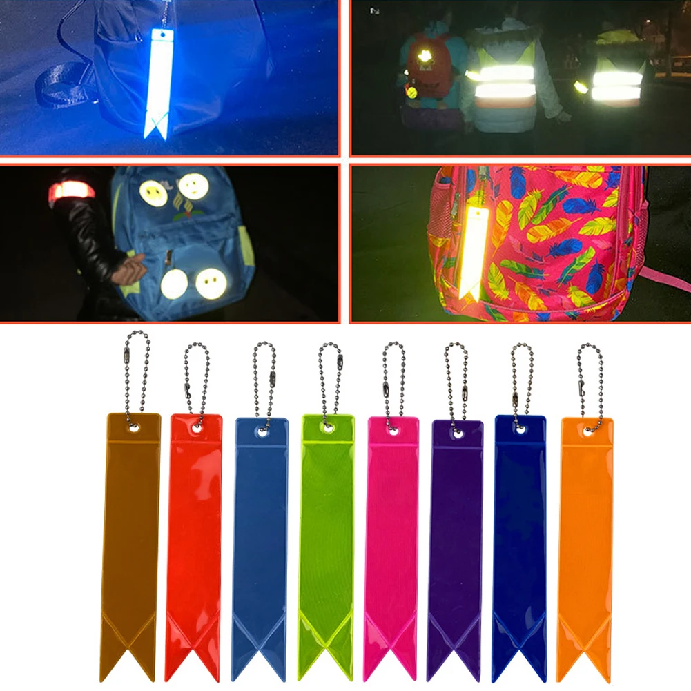 1Pc Reflective Keychain for Bags Backpack Pendant Strip Ornaments Reflectors for Things Adults Children Night Safety Accessories