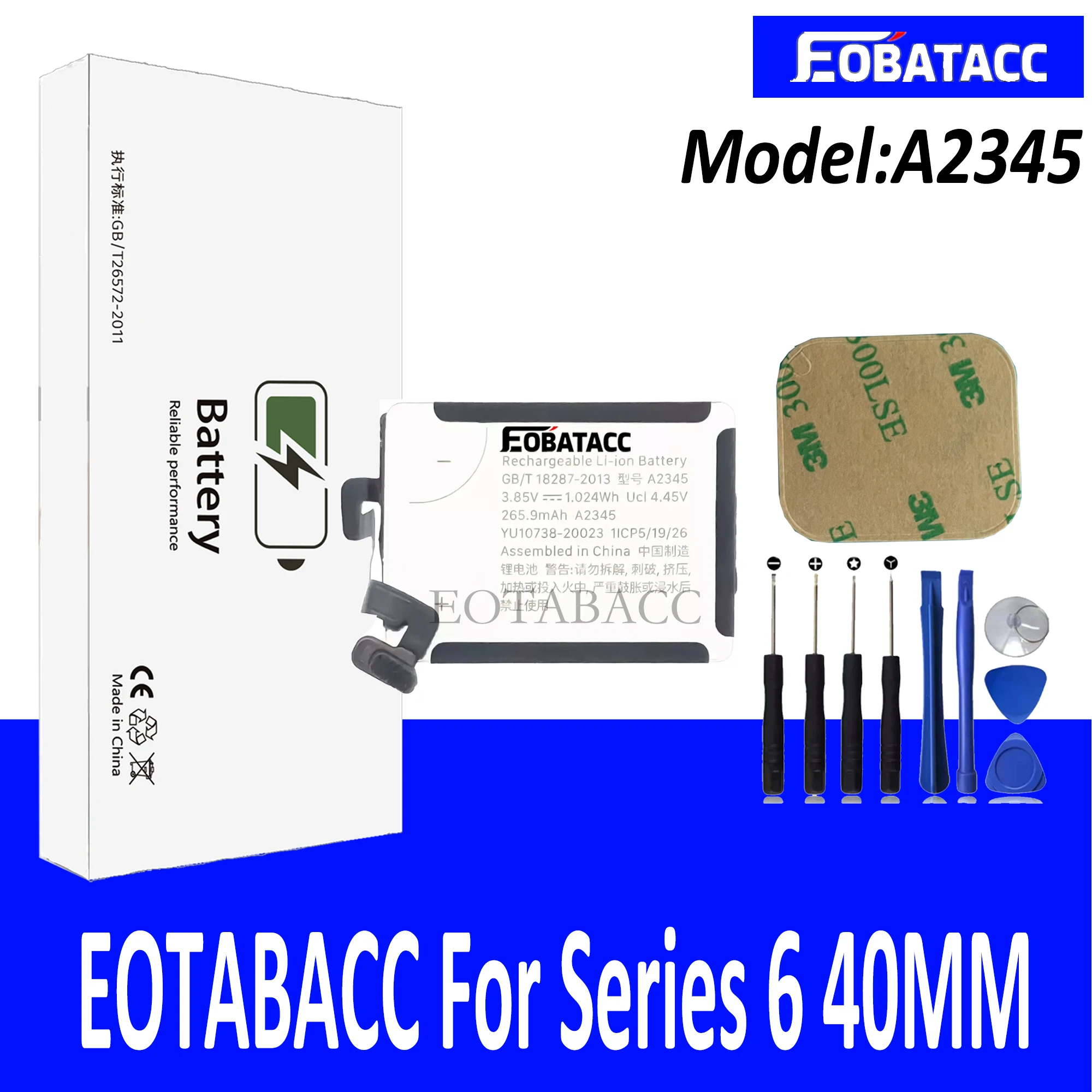 EOTABACC Replacement Battery For Apple Watch Series 6 40mm A2345 High Quality 265.9mAh Watch Battery+Tools