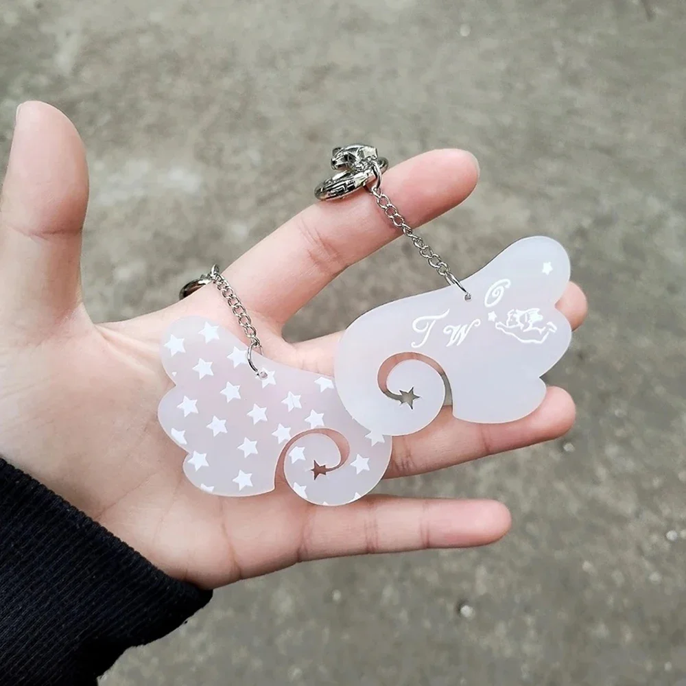 Creative Acrylic Star Angle Wings Keychain For Women Sweet Simple Design Cute Earphone Bag Keyrings Young Girls Jewelry N900