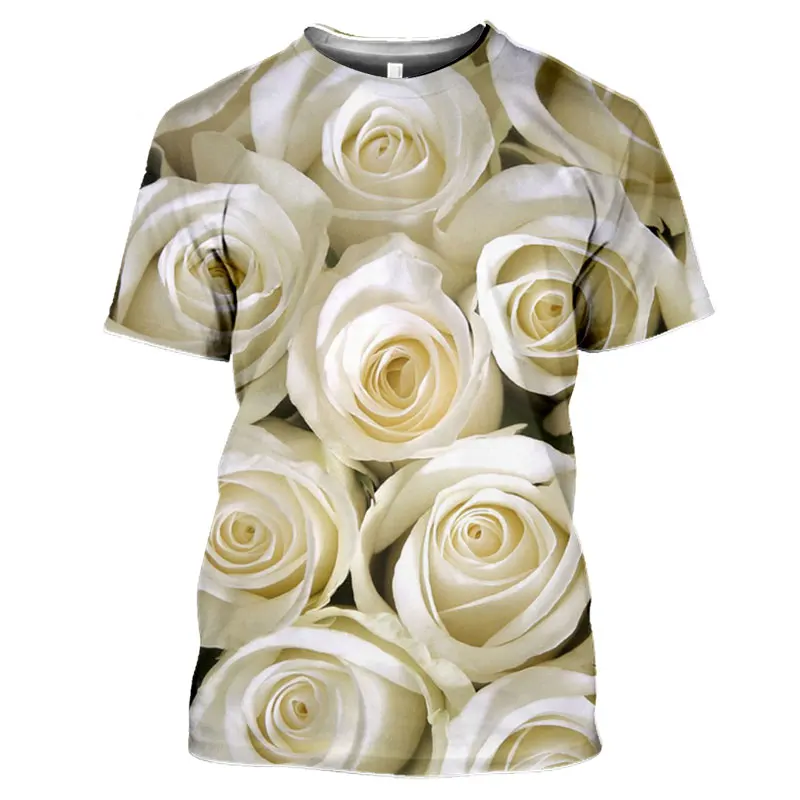 Summer Fashion Rose Flower graphic t shirts For Unisex 3D Printed Personality Colorful Pattern Round Neck Short Sleeve Tees Tops