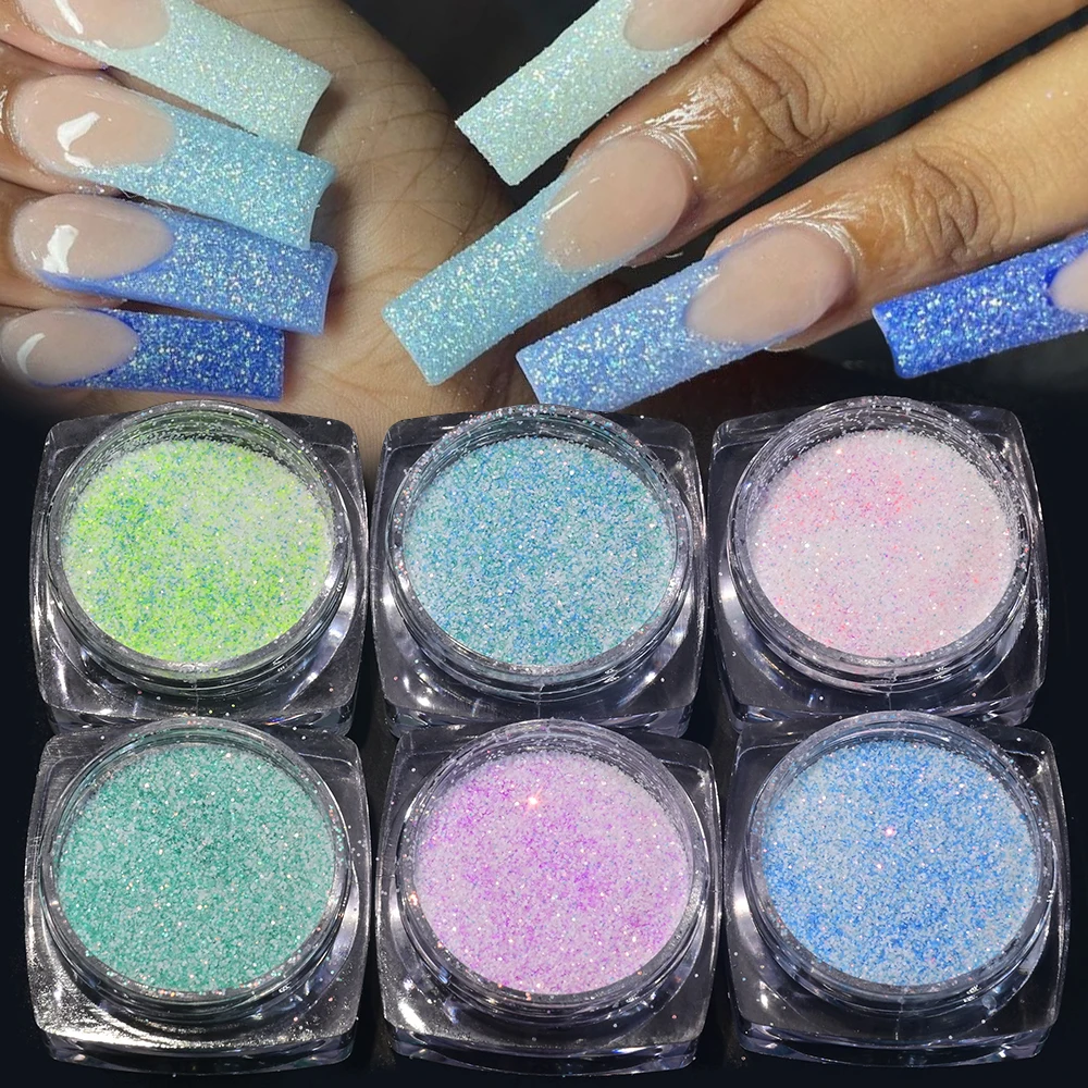 6 frascos * 2.5g pó de açúcar brilhante prego glitter colorido iridescente casaco de doces em pó manicure efeito açúcar poeira pigmento da arte do prego