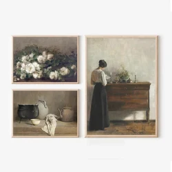 American Plant Flower Figure Still Life Vintage Wall Poster Decorative Painting Canvas Print Art Elegant Picture for Living Room