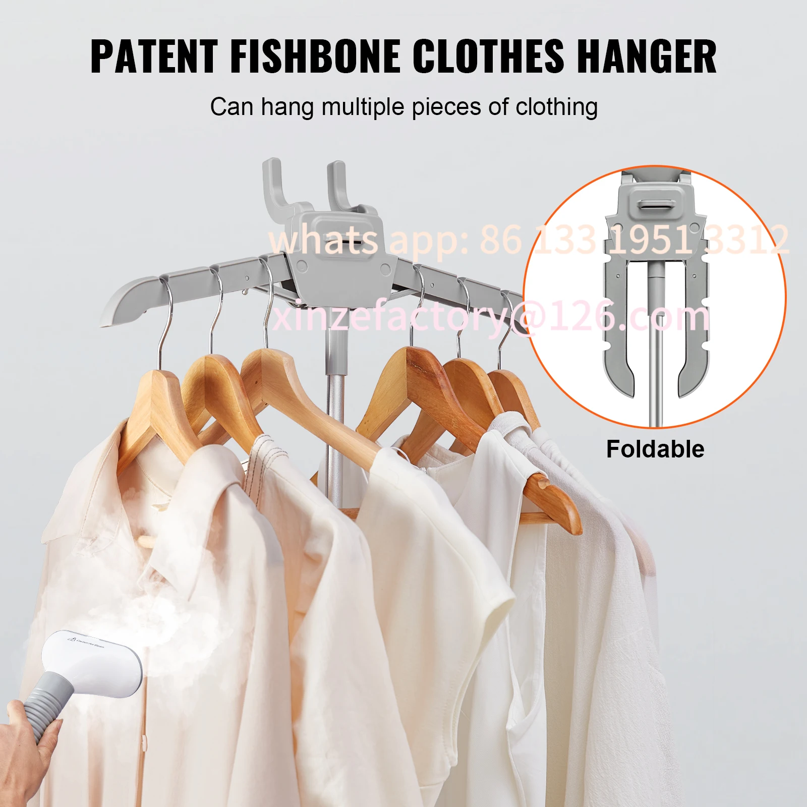 Customizable Standing Steamer w/ Foldable Garment Hanger 0.5 Gallon Water Tank for 90 Minutes Continuous Steaming Home