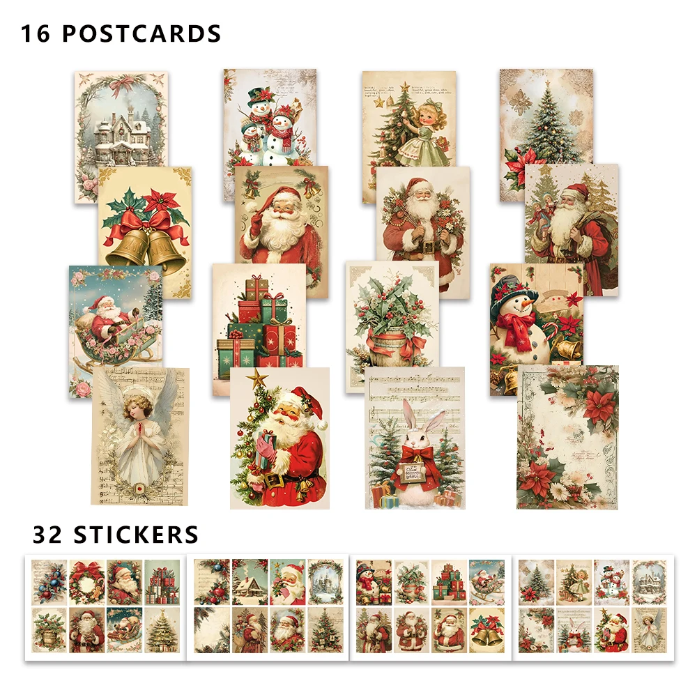 48-teiliges Retro-Weihnachts-Postkarten-Set - mit Aufklebern, Weihnachts-/Jubiläumsgeschenke, Sammlerstücke, geeignet zum Verschenken. – Detail 6