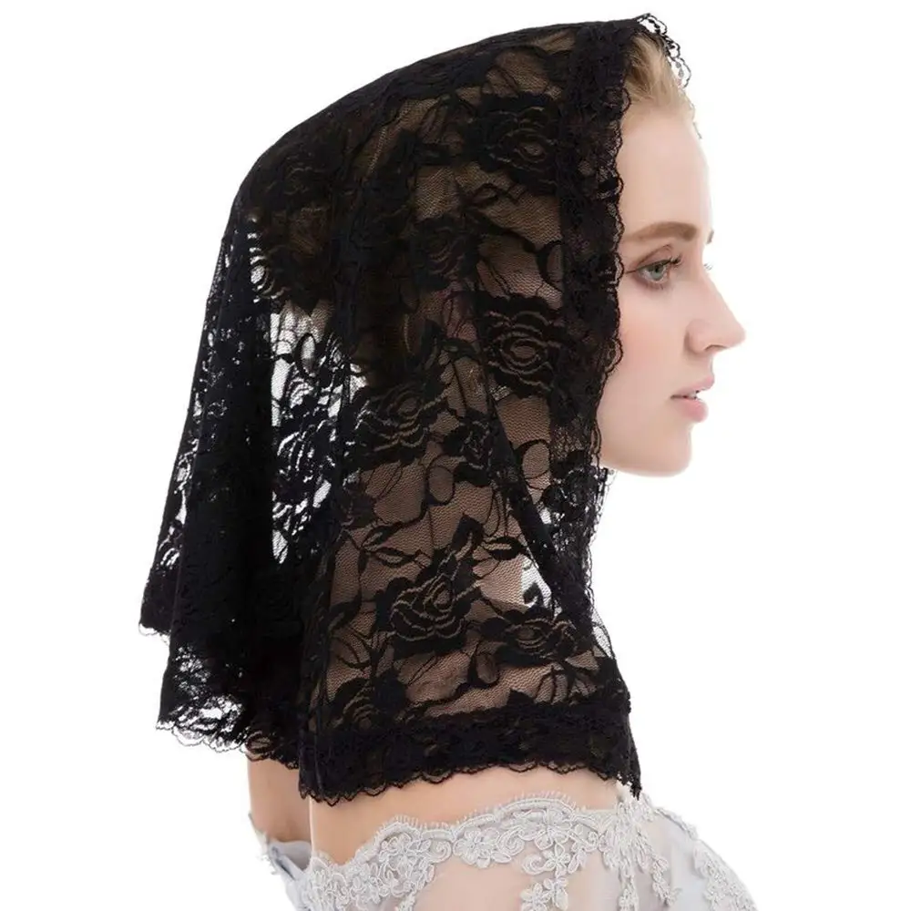 Veil Lace Mantilla para a Igreja Católica, Black Chapel Veil, Head Covering, Missa Latina, 2023