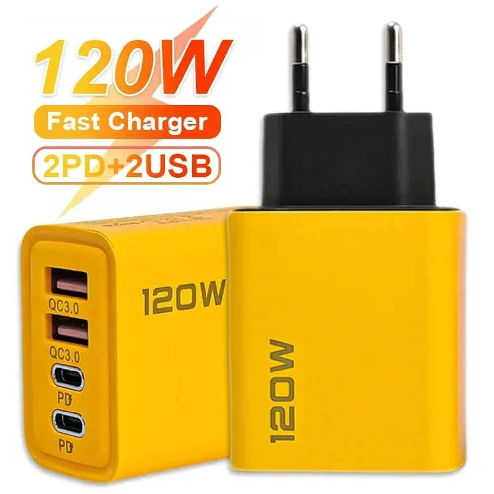 Total 120W USB PD Charger 4 Ports Fast Charging QC3.0 Travel Charger For iPhone15 Samsung Xiaomi USB Type C Wall Charger Adapter