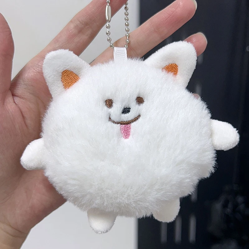 1PC Kawaii Samoyed Plush Doll Squeak Toy Stuffed Animal Doll Keychain Plushies Toys Key Holder Bag Pendant Car Key Accessories