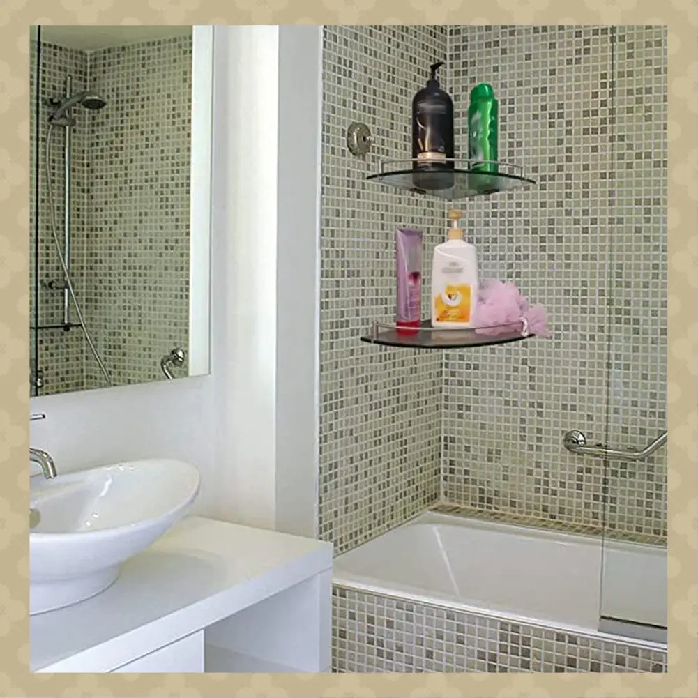 

AB45 Bathroom Shelves, 2-Tier Bathroom Glass Corner Shelf Wall Mounted ,Tempered Glass Shelf For Storing Shower Gel/Soap