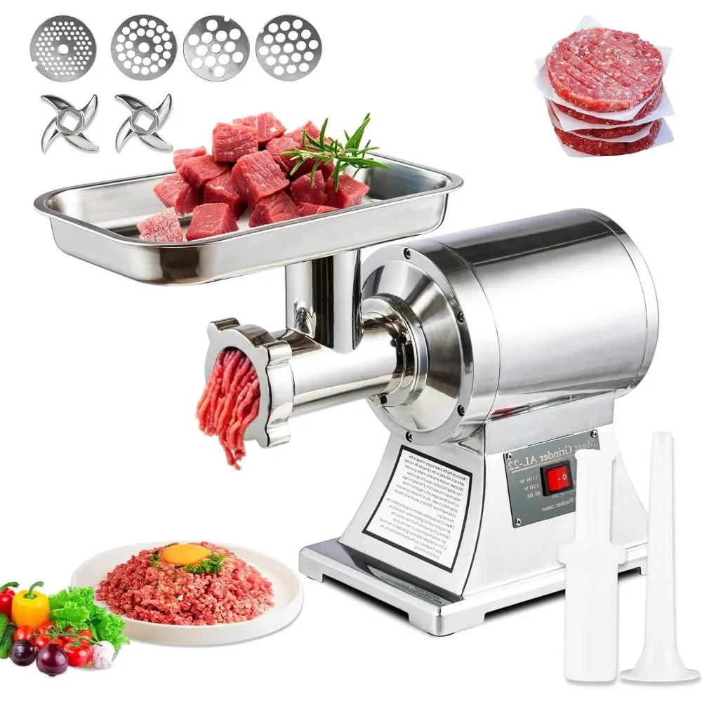 

1.5 HP 1100W #6 Commercial Meat Grinder Heavy Duty, 550 LBS/H Capacity Meat Grinder, Grinding Speed 193 R/MIN