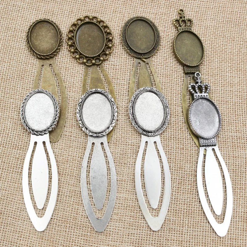 

New 2pcs 18x25mm 13x18mm Inner Size Antique Silver Plated and Bronze Simple Style Handmade Bookmark Cabochon Base Cameo Setting