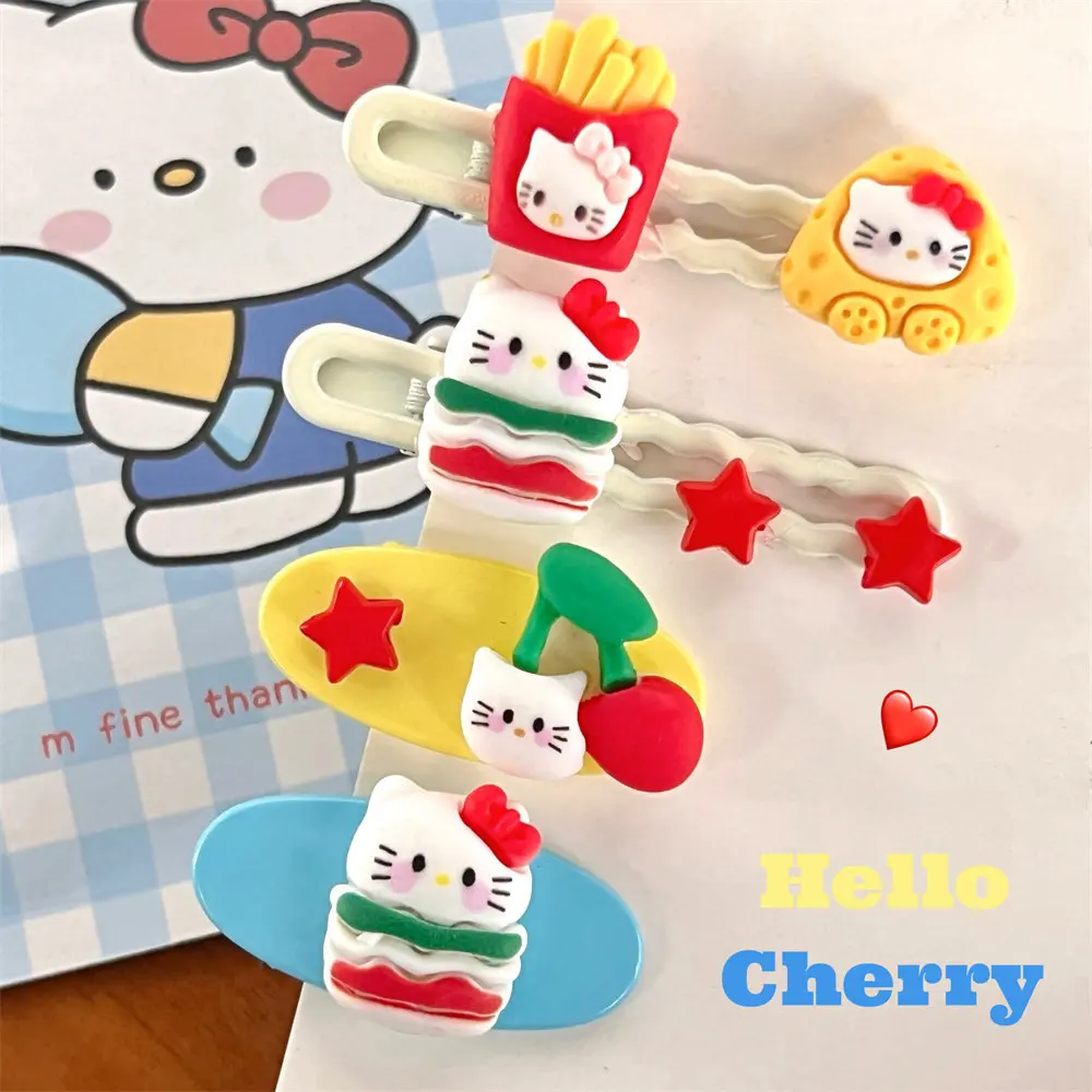 Kawaii Hello Kitty Hairpin Set Sanrio Cartoon Shredded Hair Bangs Clip Girls Side Clip Headpiece Hair Accessories Birthday Gift