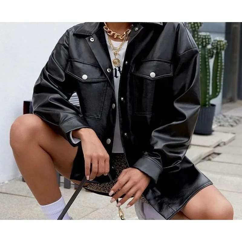 High Quality Women's PU Leather Jacket Autumn 2026 New Artificial Leather Coat Fashion Ladies Motorcycle Leather Jackets Tops