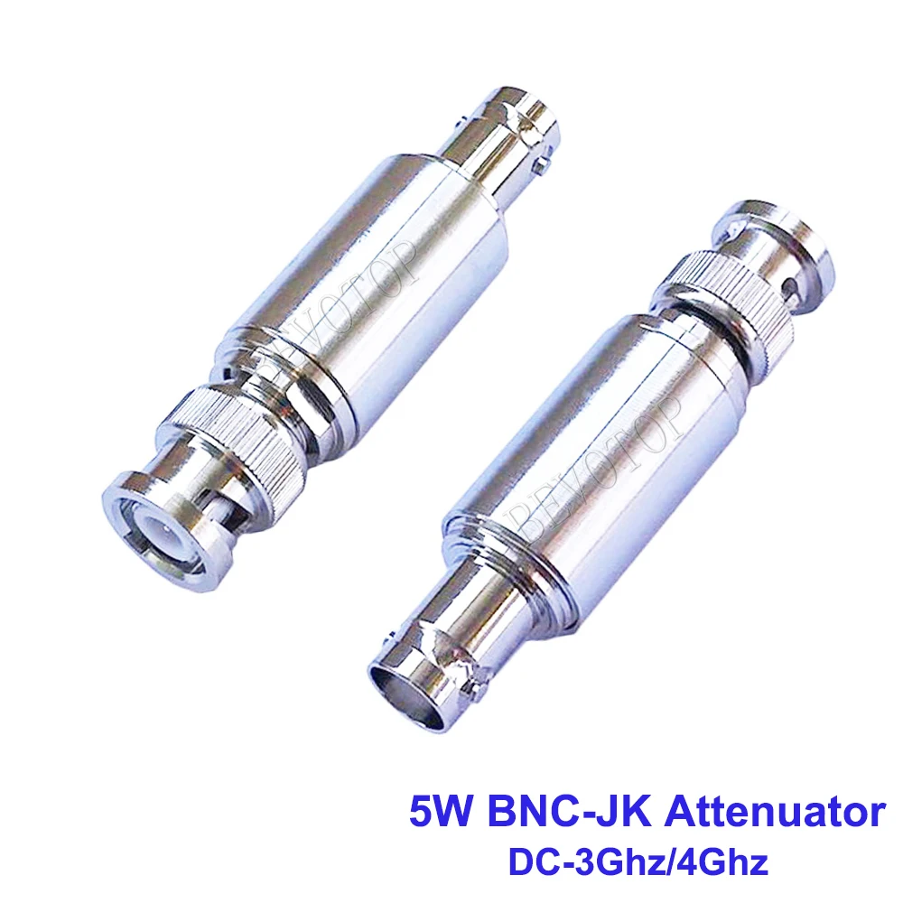 1Pcs 5W 50Ohm BNC RF Attenuator 1/2/3/5/6/10/15/20/30db/40db DC-3Ghz/4Ghz RF Coaxial Power BNC Male Plug to BNC Female Jack