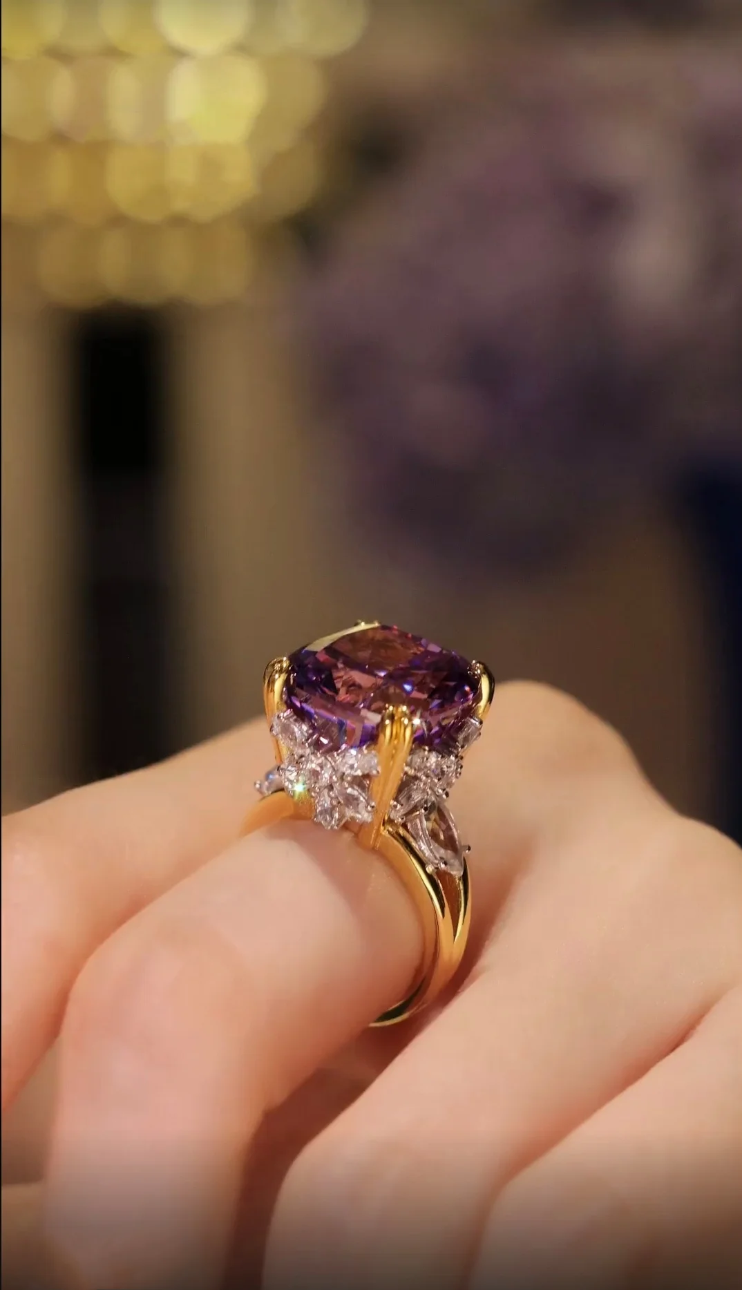 BELLUX 925 Silver Synthetic Zircon Purple Square Eight Claws 10 Carat Diamond Violet Luxury Fine Jewelry Ring