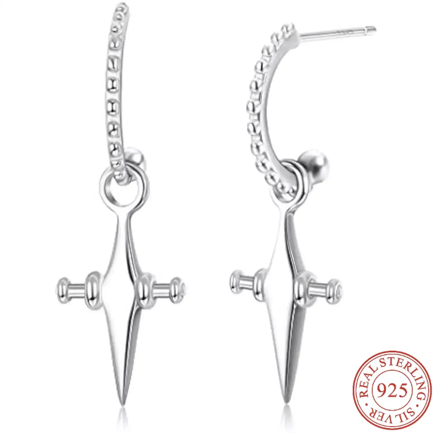 

Fansilver Sterling Silver Cross Half Hoop Earrings for Women Men Minimalist Small Hoop Earrings White Gold Plated Cross Earrings