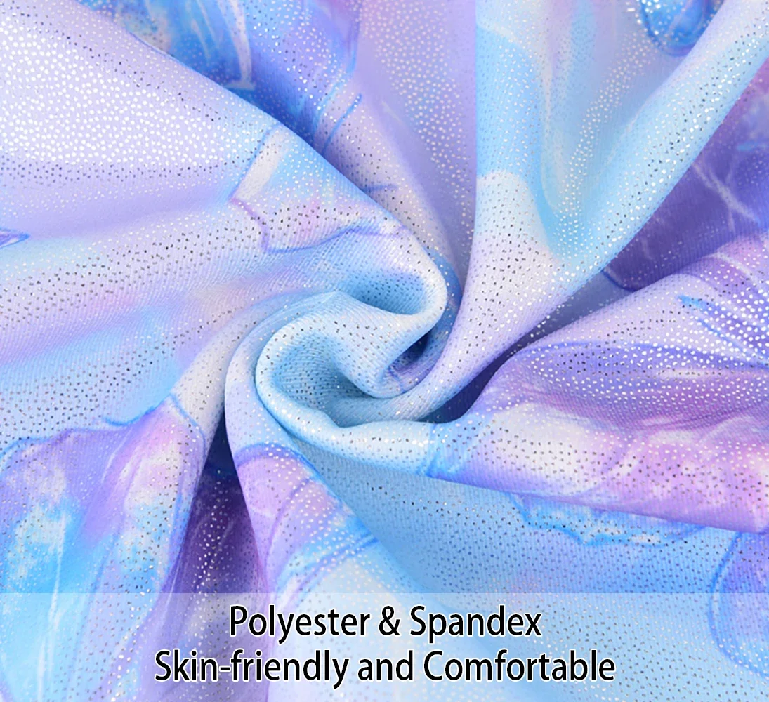 Justaucorps de gymnastique pour filles, vêtements de sport scintillants, combinaison de danse 4 pièces pour enfants, tenues athlétiques avec motif court aléatoire