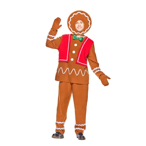 Adult Gingerbread Man Costume Deluxe Men's Christmas Cookie Outfits Carnival Easter Purim Fancy Dress