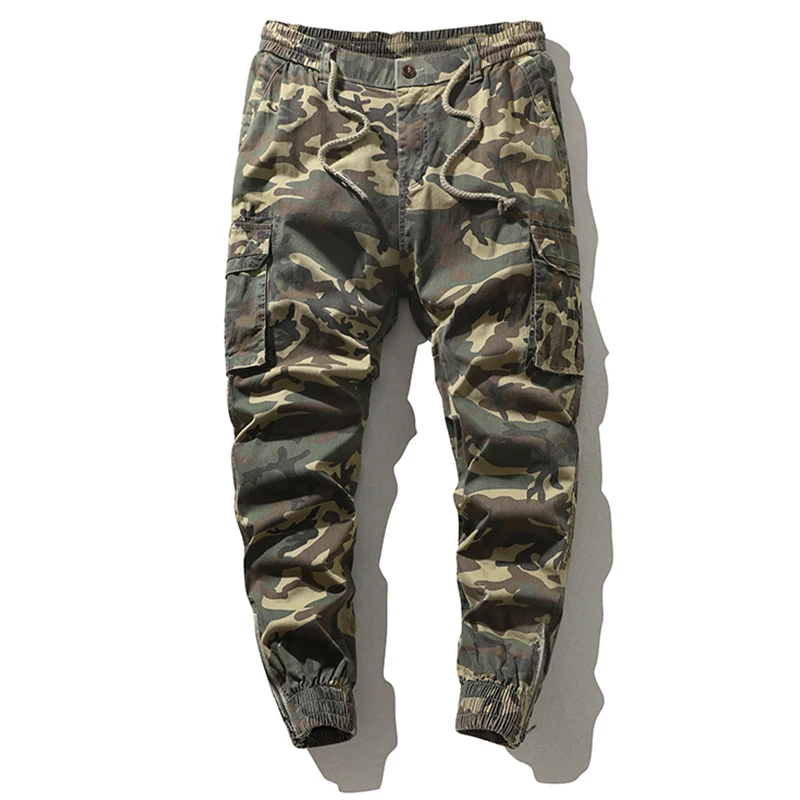 

2023 Men Fashion Spring Retro Casual Tied Camouflage Cargo Pants Men Autumn Multi Pocket Water Stretch Sports Cargo Pants Men