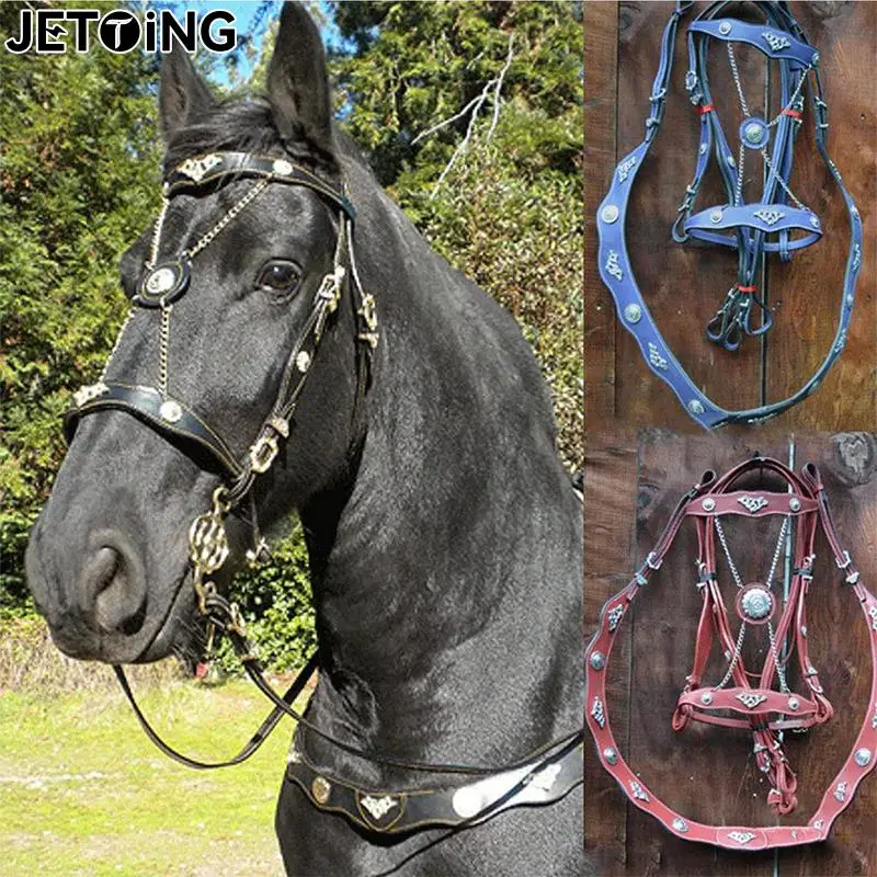 horse-halters-and-lead-ropes-pu-leather-halter-and-lead-ropes-ergonomic-comfortable-unfettered-halters-with-metal-buckle