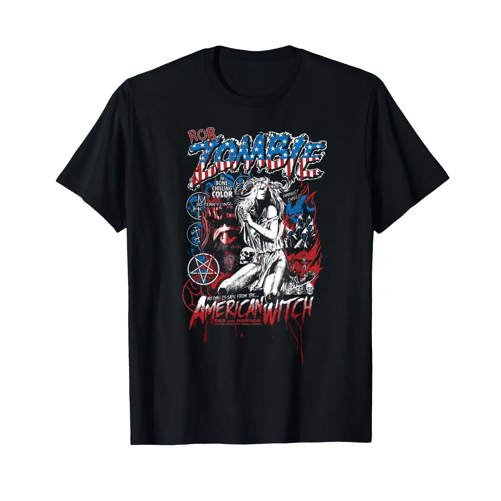 Rob Zombie American Witch T-Shirt im Vintage-Stil, gewaschen, bequem, lässig, Designer-Kleidung für Herren, Stretch-Oberteil für den Alltag