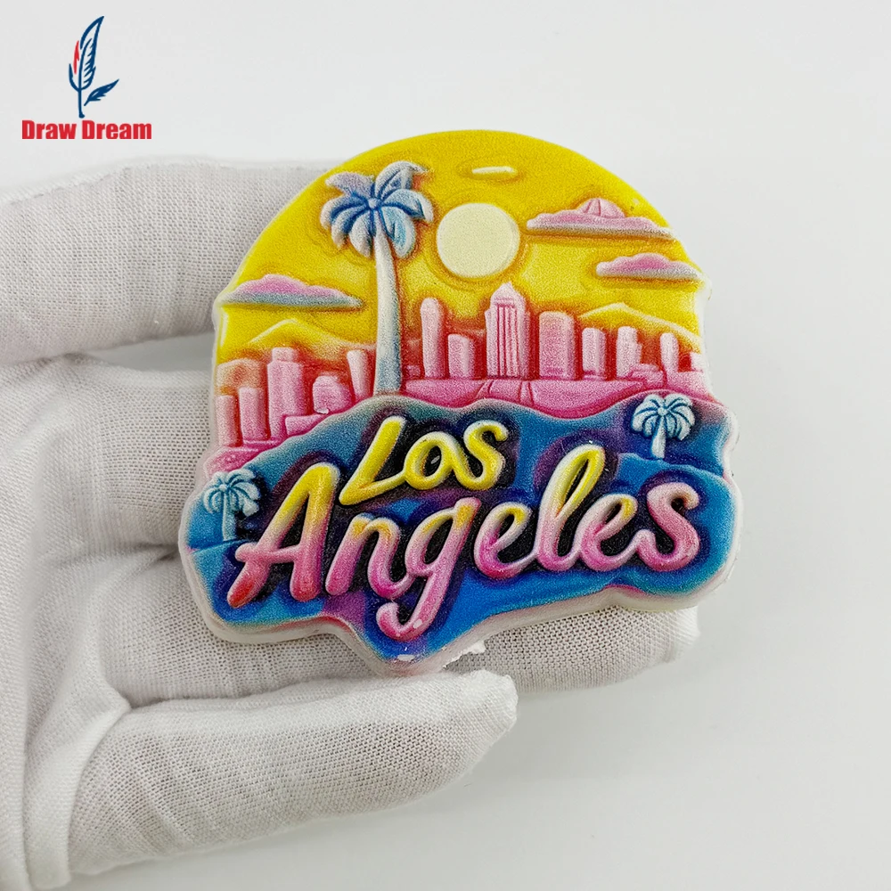 1Pc Creative 3D Sunset of Los Angeles, Usa, Refrigerator Magnet, World Travel Souvenir Collection, Suitable for Home and Office Decoration, Personalized Exclusive Travel Souvenir Magnetic Refrigerator Magnet, Home Decoration, Kitchen, Room, Office, Cabinet Crafts Gift, Holiday Souvenir, Exquisite Small Gift