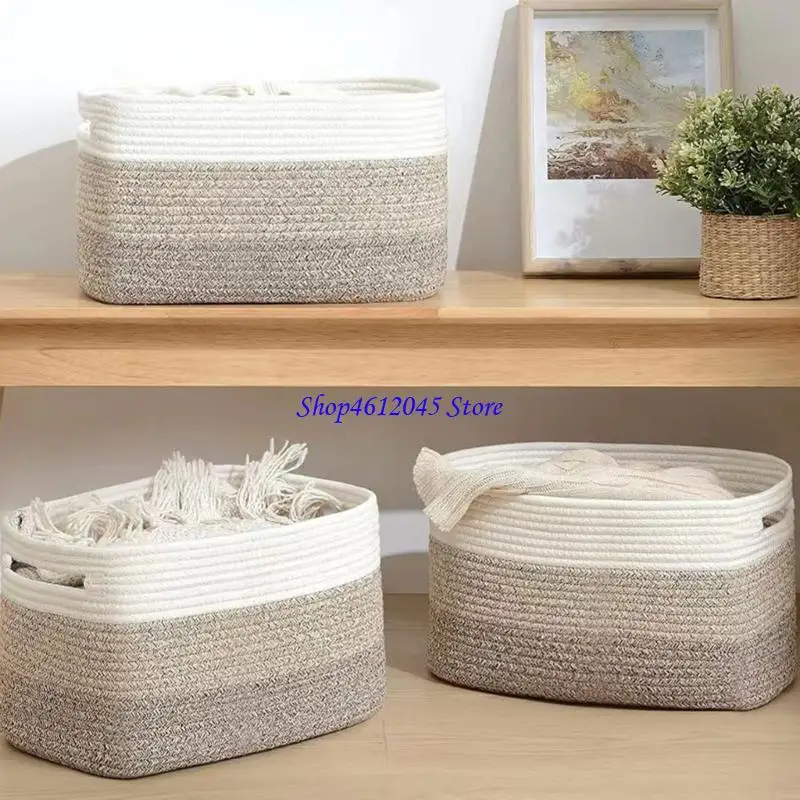 

L69A Stylish Cotton Rope Storage Basket Multipurpose Cotton Rope Storage Organizers Baskets for Home Living Room Bedroom